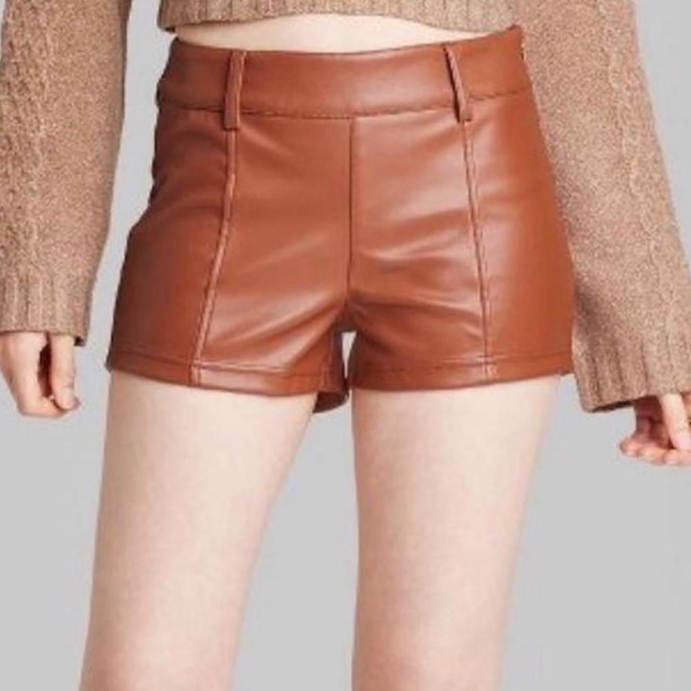 Wild Fable Cognac Vegan Faux Leather High-Rise Trouser Shorts Size 18 NWT